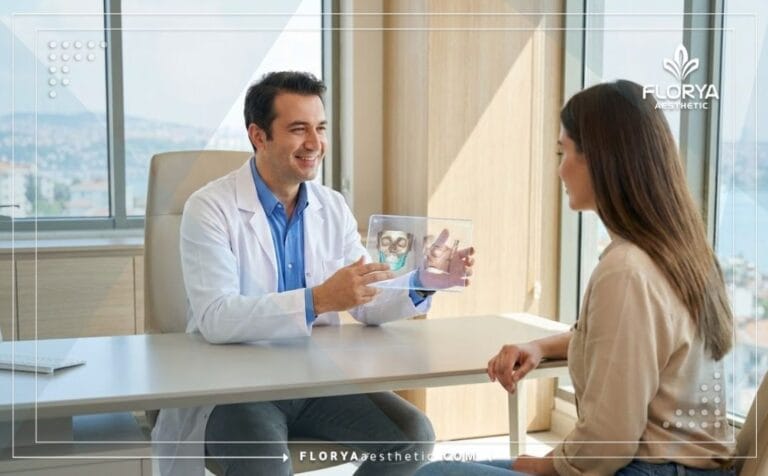 Doctor explicando el plan de Cirugía Plástica en Turquía en tableta digital