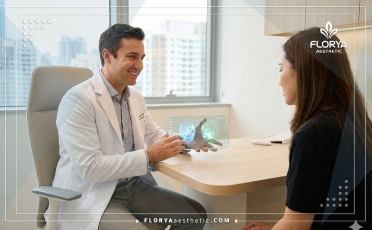 Doctor mostrando el plan digital de la Blefaroplastia en Turquía