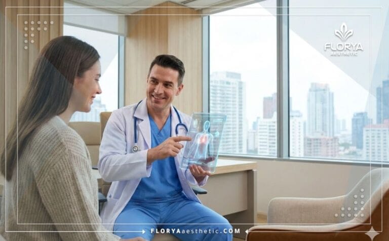 Professional plastic surgeon reviewing a digital plan for Body Lift in Turkey on a tablet.