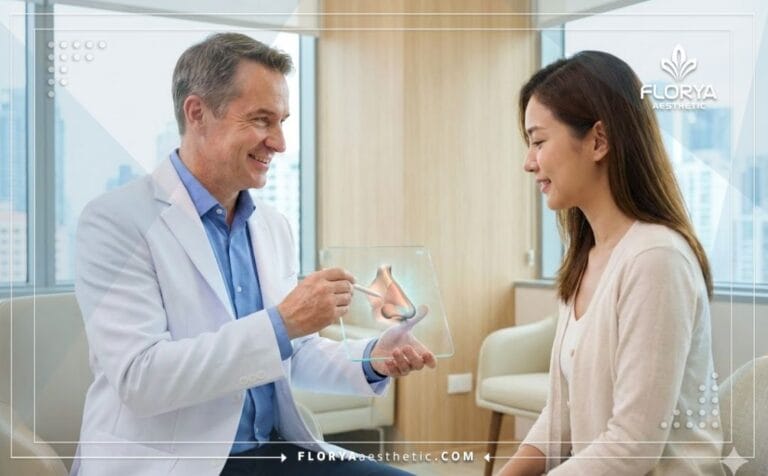 Doctor planificando una Rinoplastia láser en Turquía con tecnología digital.