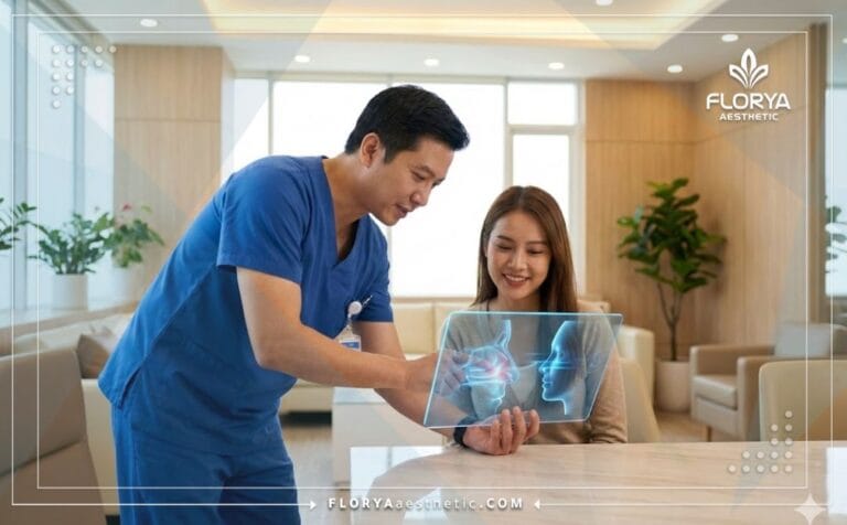 Doctor discussing Closed Rhinoplasty in Turkey plan on digital tablet