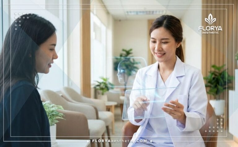 Doctor profesional planificando la Eliminación de papada en Turquía en una tableta
