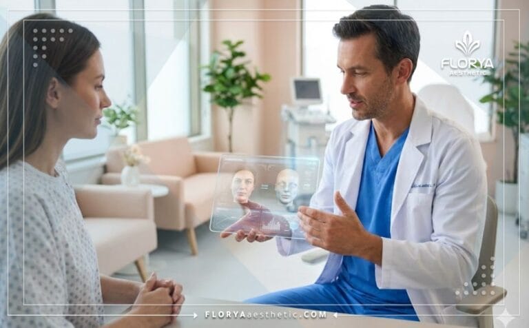 Doctor discussing Facial Plastic Surgery in Turkey plans using a digital tablet.