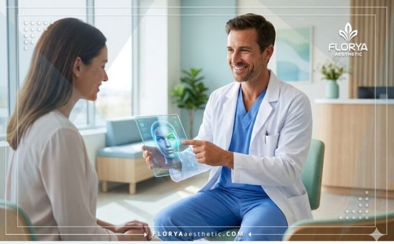Doctor showing a digital plan for Facial Plastic Surgery in Turkey on a tablet
