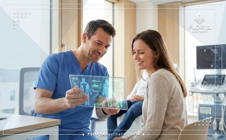 Doctor explaining Liposuction Benefits in Turkey using digital technology