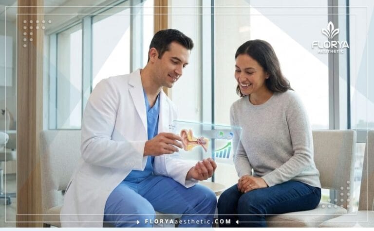 Doctor mostrando las Ventajas de la Otoplastia en Turquía en una tablet