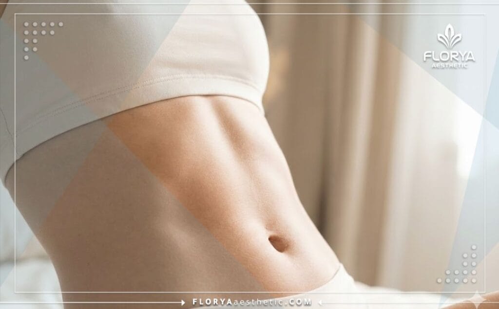 Крупный план идеального результата плоского живота после липосакции