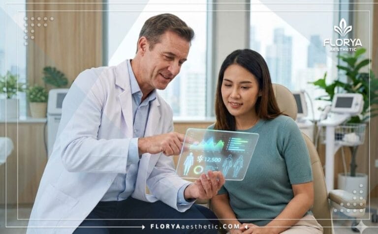 طبيب يشرح تكلفة شد عضلات البطن وخطوات العملية لمريض باستخدام تابلت متطور
