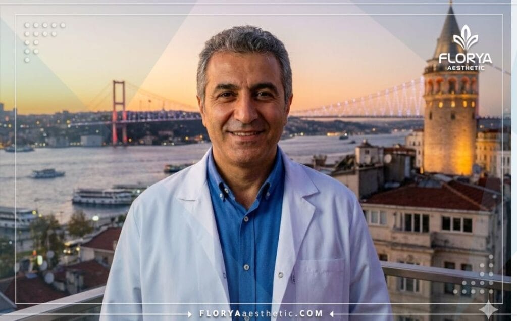 Cirujano plástico amable en Estambul con vista al Bósforo recibiendo pacientes