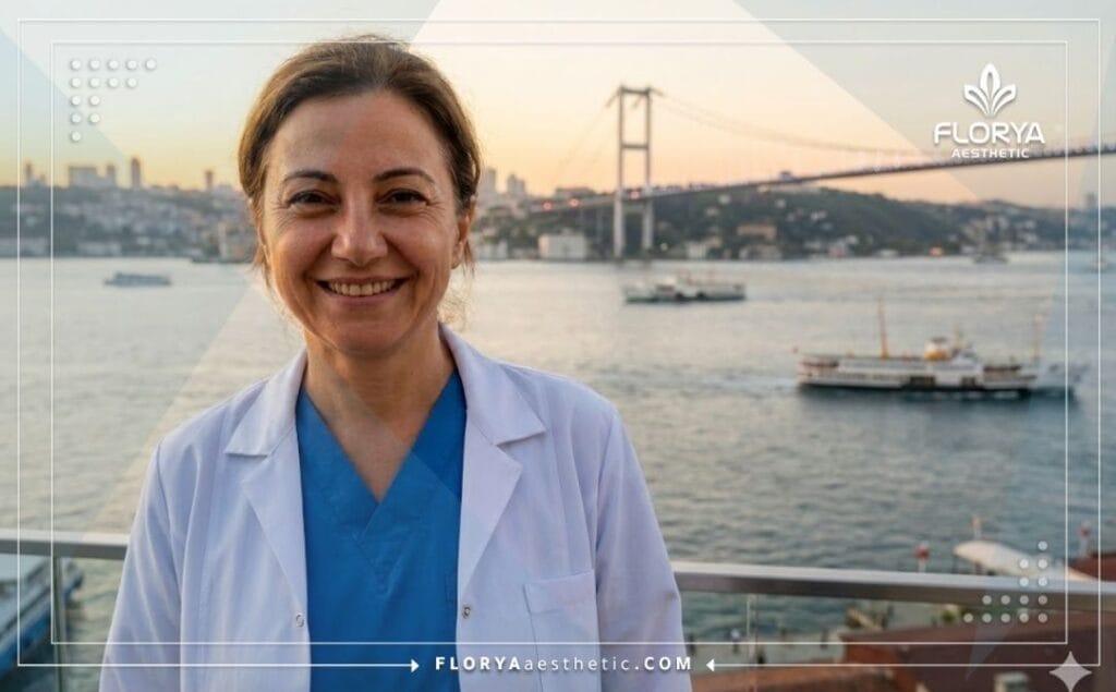 Dentista amable en Estambul con fondo turístico reconocido