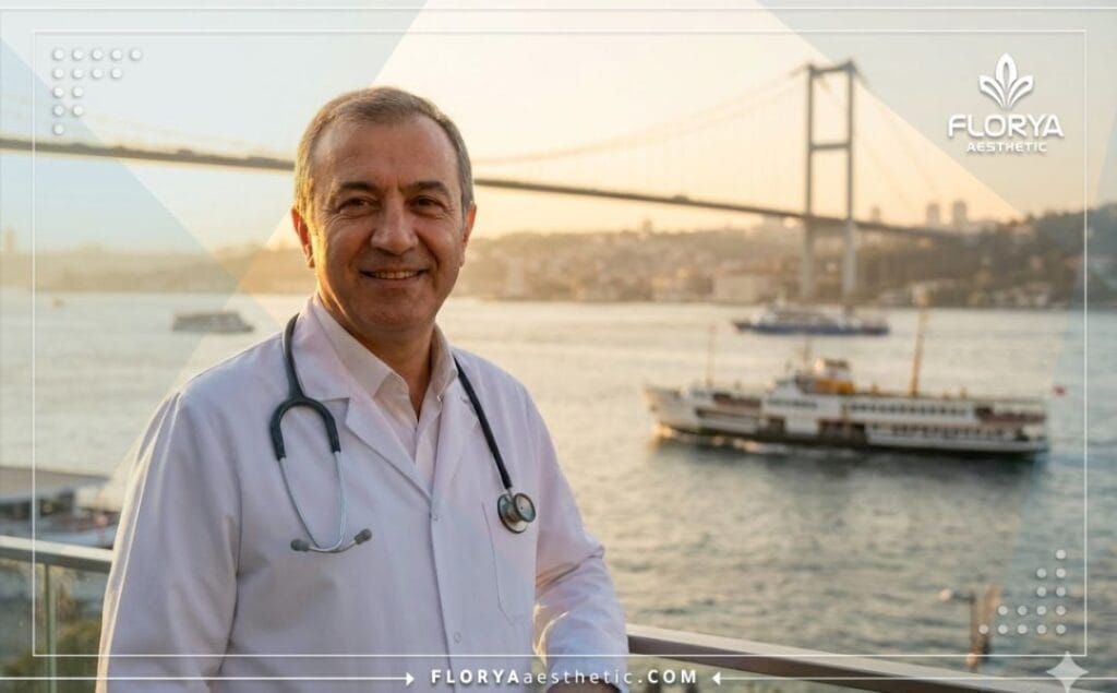 Friendly plastic surgeon in Istanbul with Bosphorus view welcoming international patients.