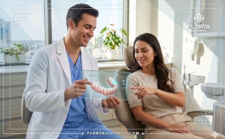 Professional doctor explaining Benefits of Dental Veneers in Turkey using digital tech.