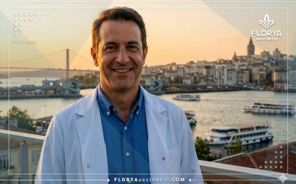 Cirujano plástico amable en Estambul con vista al Bósforo