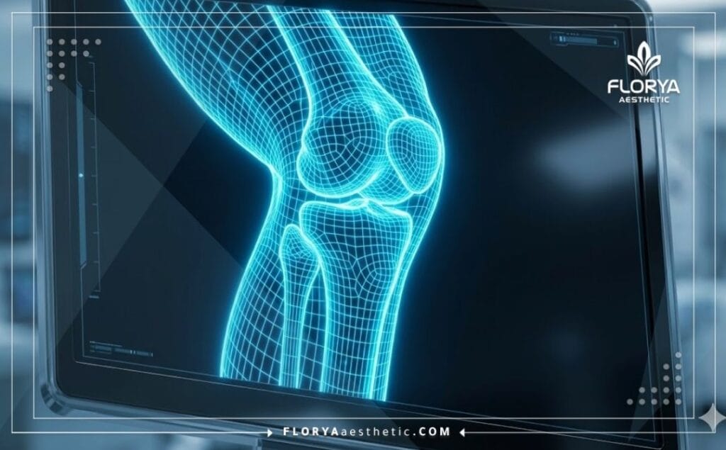 Scan 3D macro montrant le maillage topographique de l'alignement des jambes