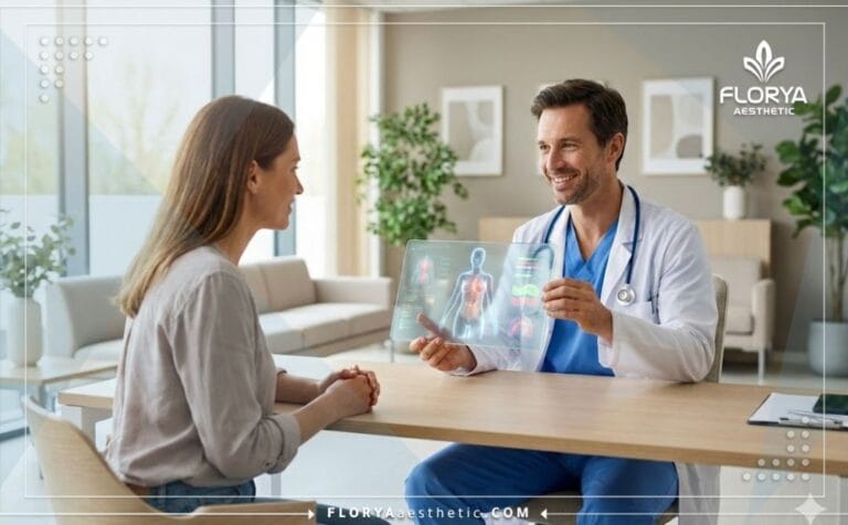 Doctor analizando los Riesgos del Aumento de Senos en Turquía en tablet.