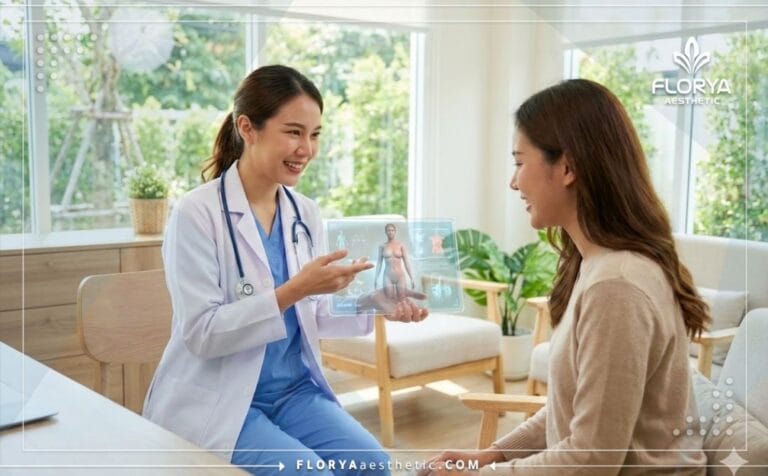 Doctor planificando el Aumento de Pechos en Turquía en tableta digital.