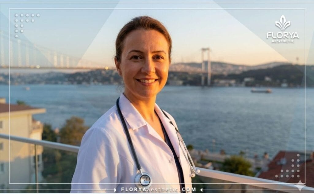 Friendly plastic surgeon in Istanbul with Bosphorus Bridge background