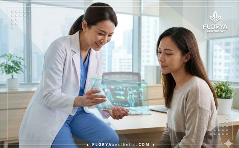 Doctor analizando Riesgos Levantamiento de Senos Turquía en tablet