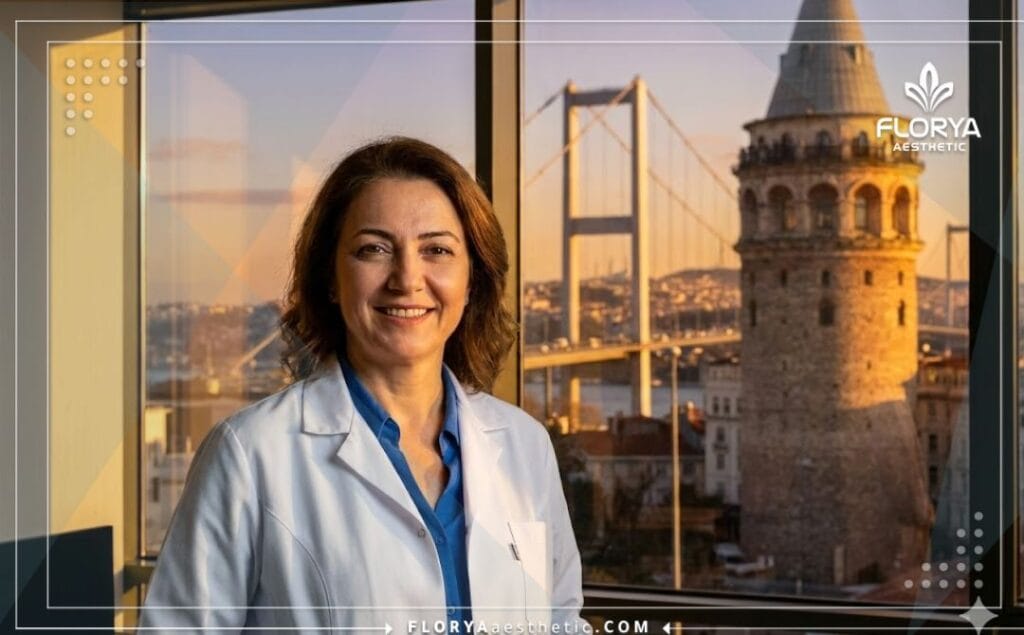 Chirurgien accueillant à Istanbul avec la tour de Galata en fond.