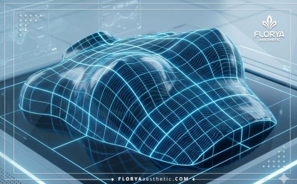 High-tech 3D topographic mesh scan highlighting the chest area for precision planning.