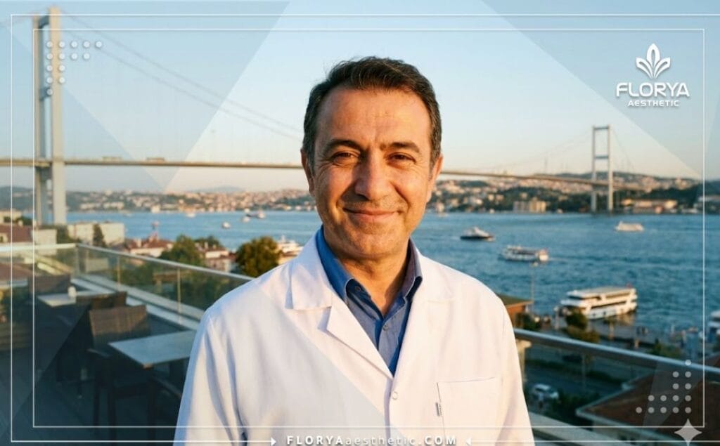 طبيب تجميل يرحب بالمرضى في اسطنبول مع خلفية البوسفور