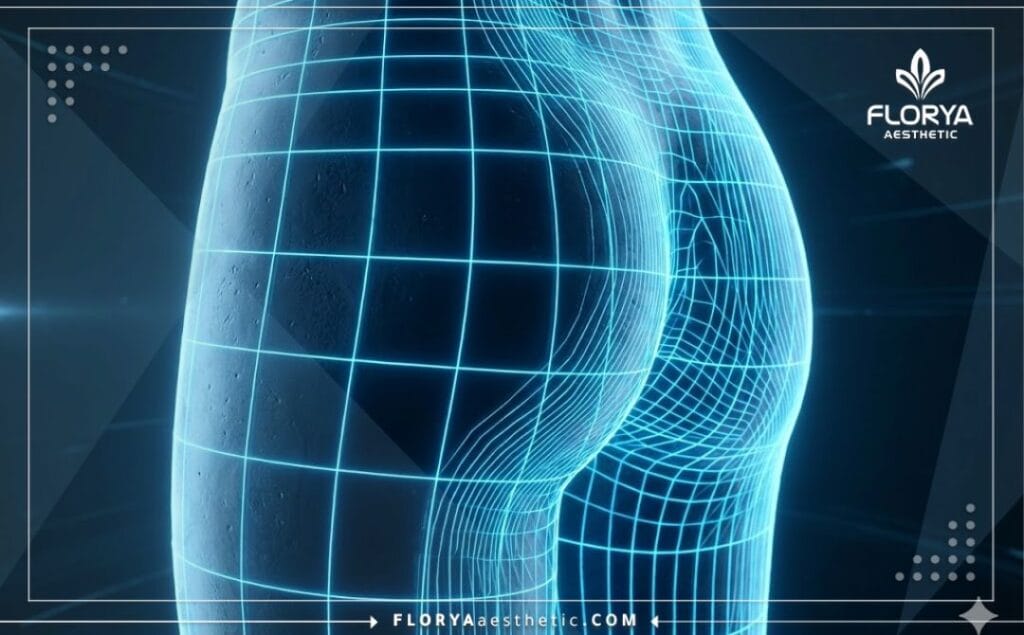 Malla digital 3D de la zona glútea para análisis de seguridad médica.