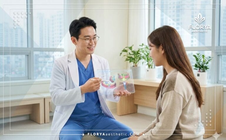 Doctor explaining Dental Implant Risks in Turkey safety protocols on a tablet.
