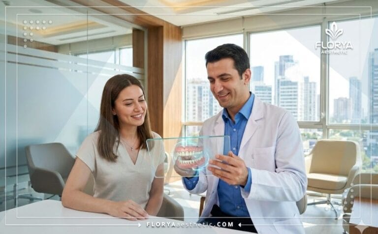 Professional dentist using digital technology to plan Dental Prosthetics in Turkey for a patient.