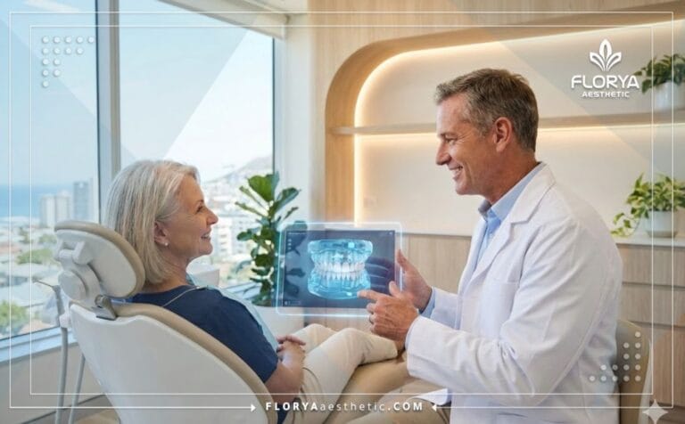 Professional doctor planning Dental Veneers in Turkey using advanced digital tablet technology