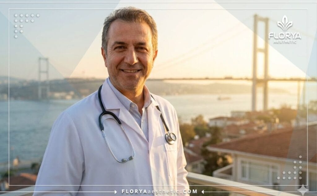 Приветливый доктор на фоне Стамбула приглашает на процедуру липофилинга