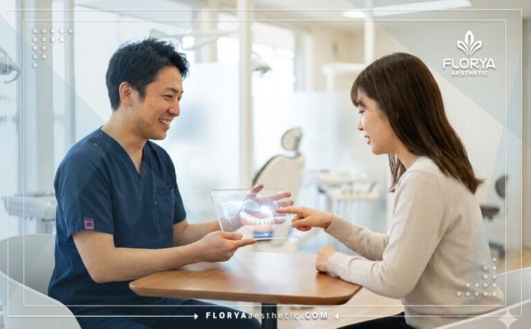 Doctor demonstrating Features of Laser Teeth Whitening in Turkey on a digital tablet