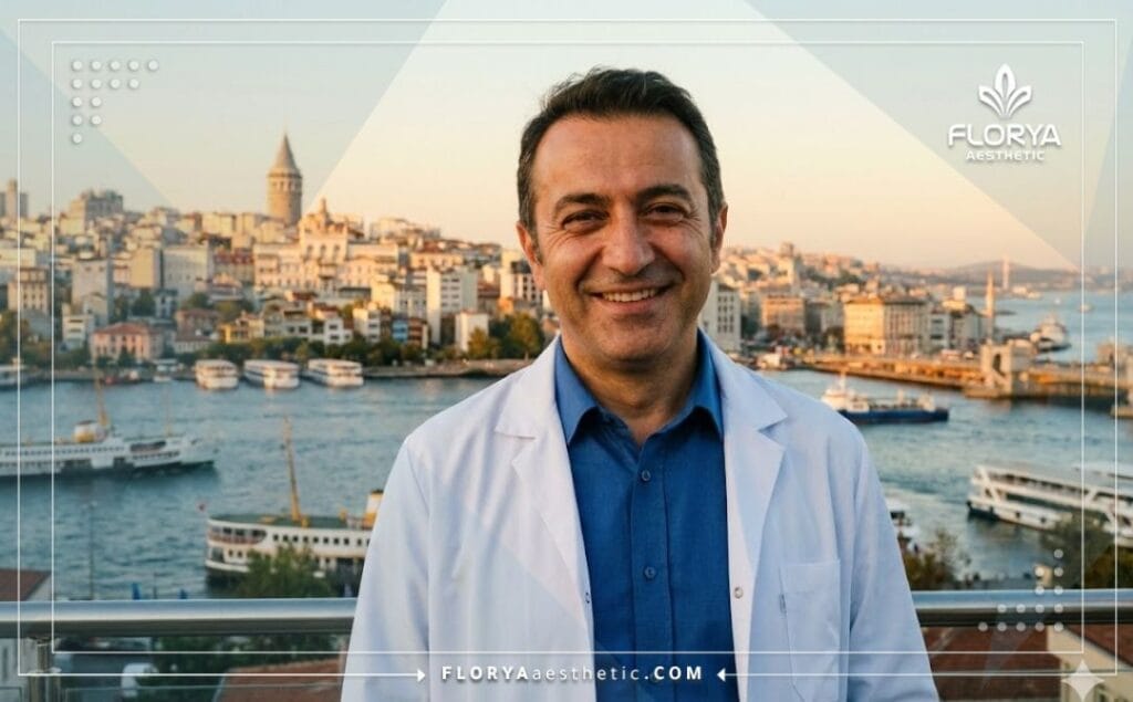 Chirurgien ophtalmologue souriant à Istanbul avec la Tour de Galata en fond