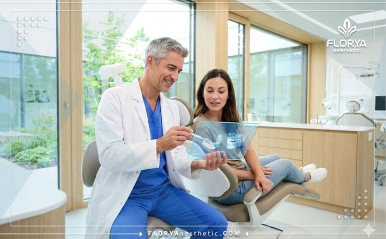 Professional dentist utilizing digital tablet planning for Gingivoplasty in Turkey consultation.