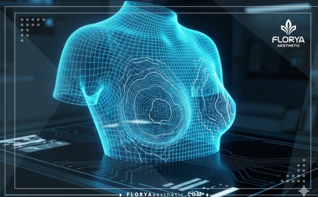 Digital topographic mesh scan of the chest area highlighting laser precision