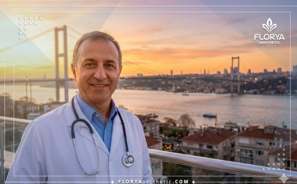 Professional doctor in Istanbul inviting patients for consultation.