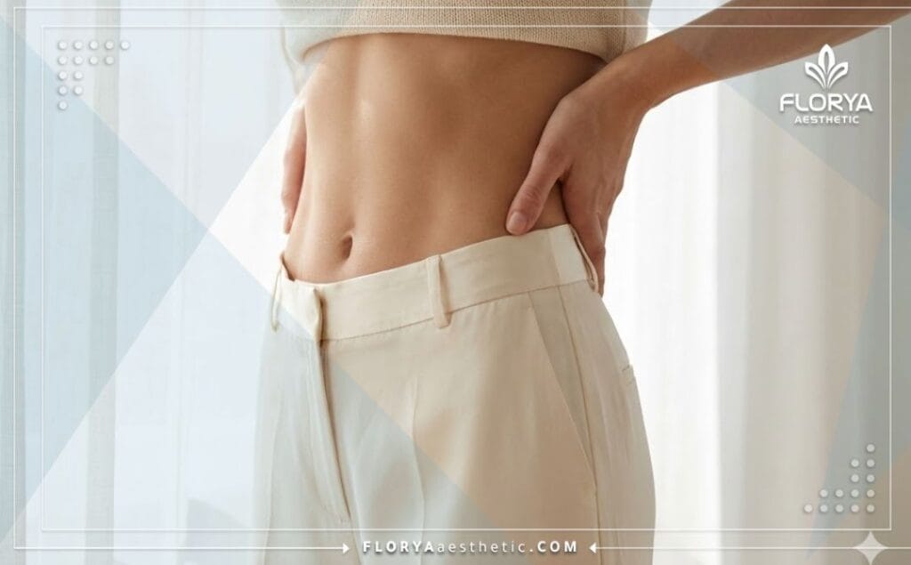 Крупный план идеального результата лазерной липосакции с гладкой кожей.