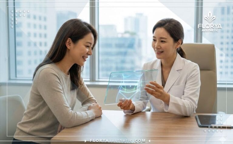 Doctor mostrando el plan de Liposucción láser en Turquía en una tableta digital.