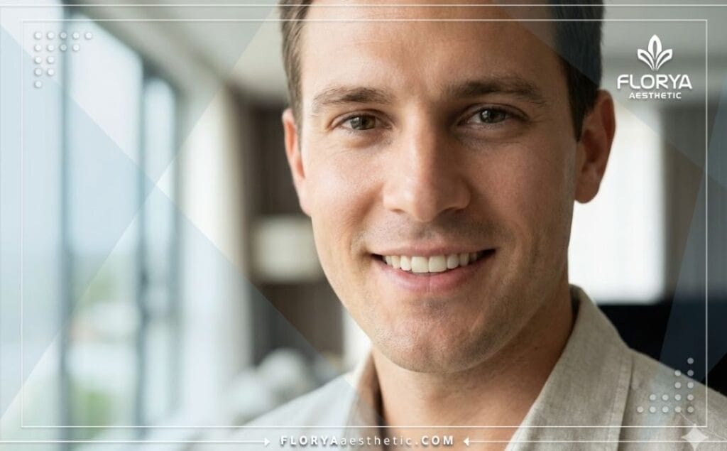 Close-up of a natural and aesthetic result following male cosmetic surgery.