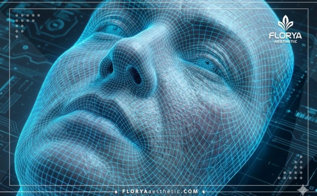 مسح ضوئي ثلاثي الأبعاد يوضح طبقات البشرة وتحليل الوجه بدقة عالية.