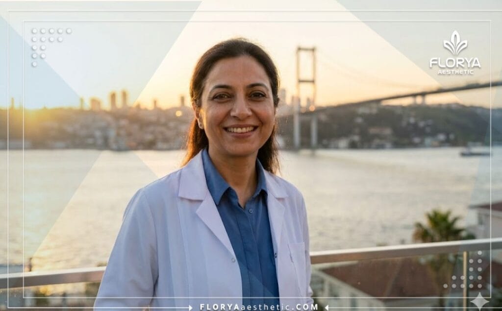 Приветливый доктор в Стамбуле на фоне Босфора приглашает на