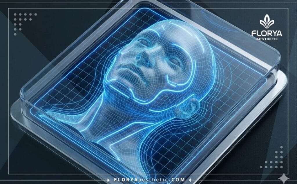 High-tech 3D surface mesh scan illustrating precision in cosmetic surgery planning.