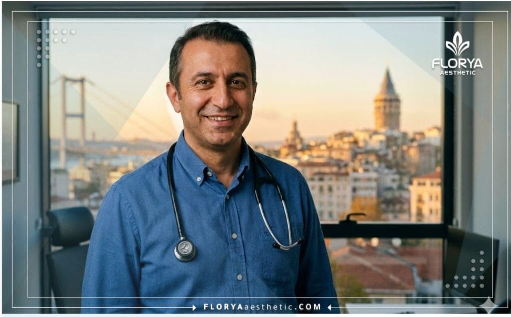 Doctor amable en Estambul invitando a pacientes internacionales.