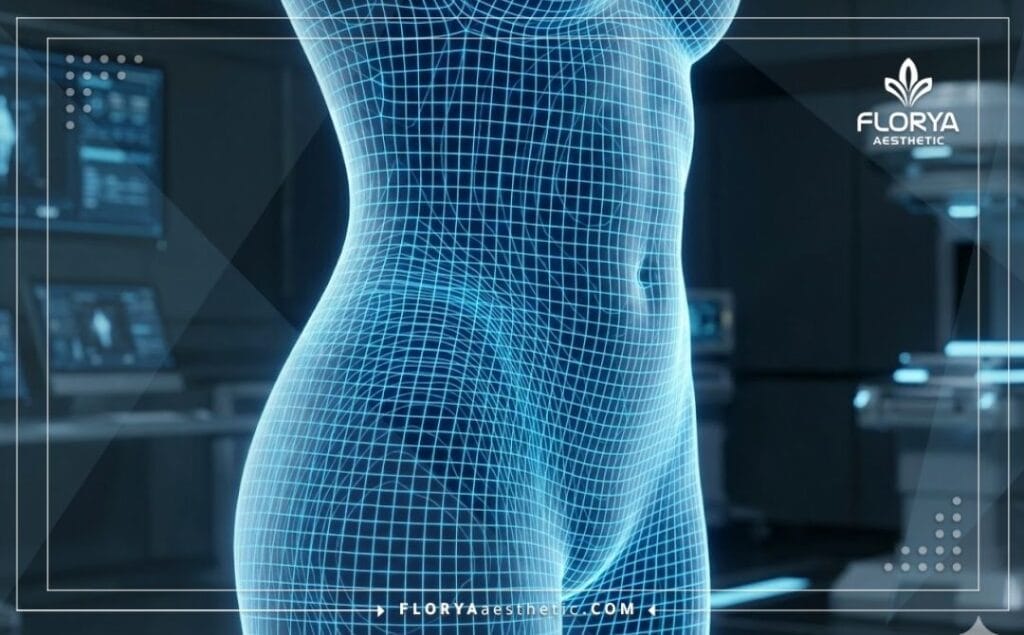 مسح ثلاثي الأبعاد يظهر مناطق الخصر والبطن لتخطيط النحت.