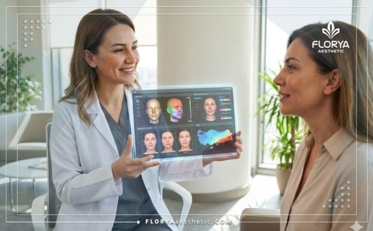 Doctor reviewing options for Cosmetic Treatments in Turkey on a digital screen.