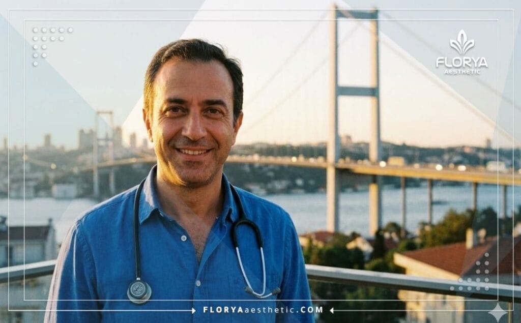 Médico amable invitando a pacientes a Estambul para su tratamiento médico.