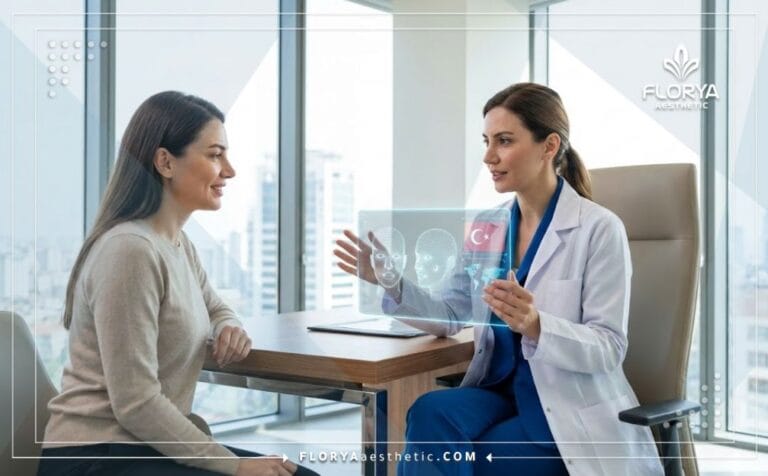 Professional doctor consulting patient for Plastic Surgery in Turkey using digital tech