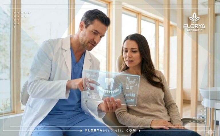 Doctor explaining Risks of Dental Crowns in Turkey using digital technology