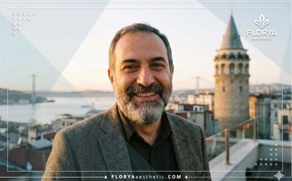 Doctor amable en Estambul recibiendo pacientes con el Bósforo de fondo.