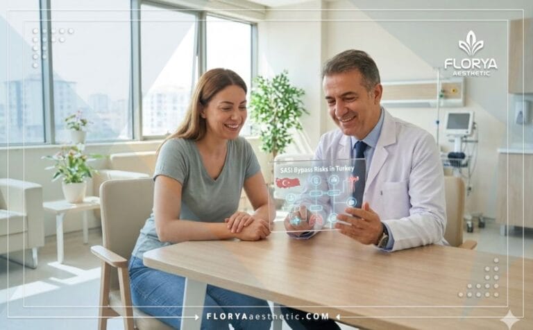 Doctor discussing SASI Bypass Risks in Turkey with a patient using digital tech.
