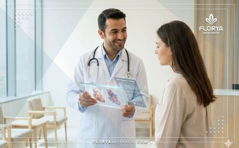 Professional doctor explaining the SASI Bypass in Turkey plan on a digital tablet.